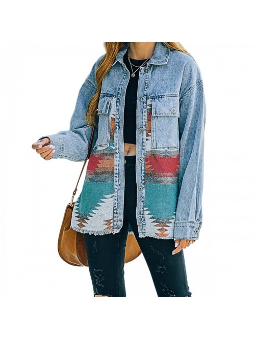 Women's Jean Jacket Long Sleeve Vintage Denim Jack...