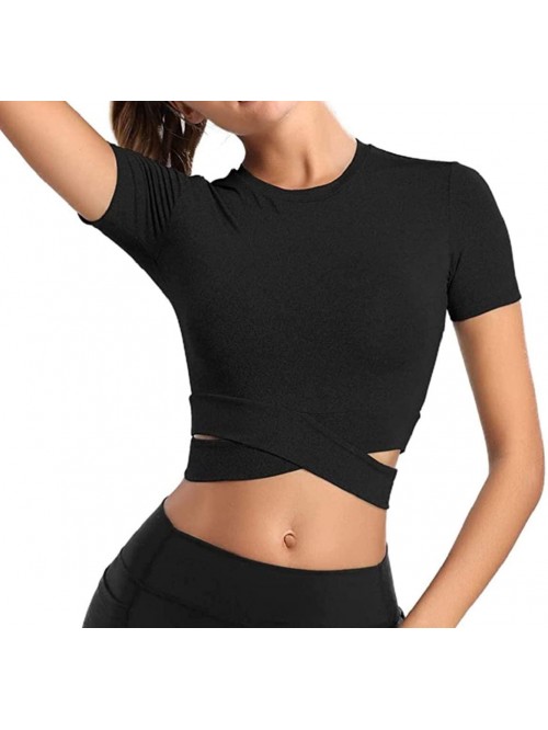 Bontierie Women Crew Neck Crop Tops Tummy Cross Lo...