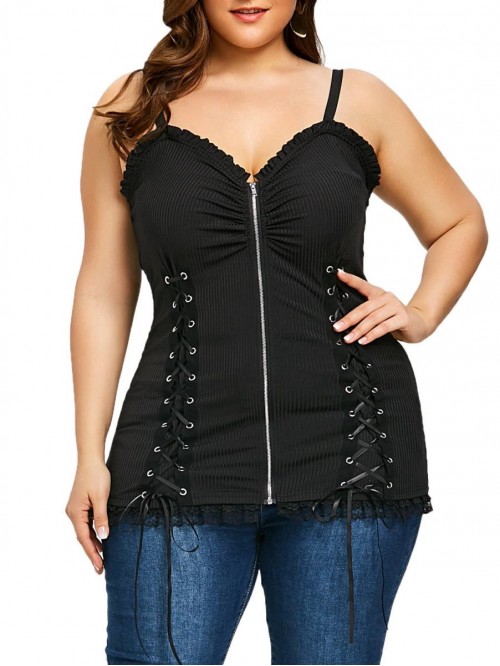 Nihsatin Women's Plus Size Lace up Ribbed Tops Cas...