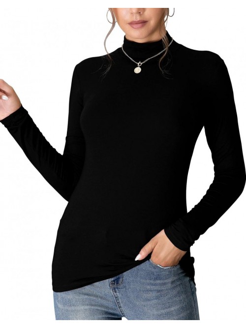 MANGDIUP Women's Mock Turtle Neck Long Sleeve Slee...